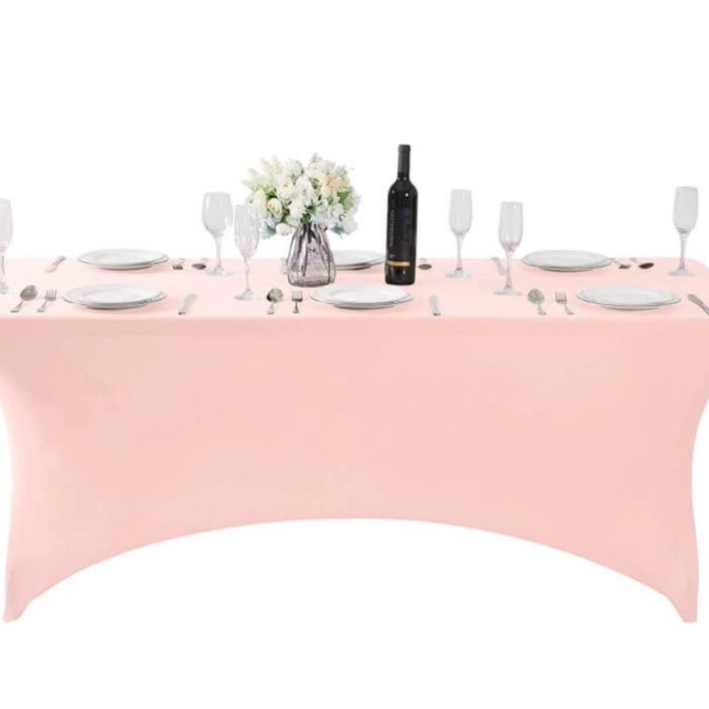 Blush Pink Stretch 6 foot Tablecloth Rectangle Fitted Spandex